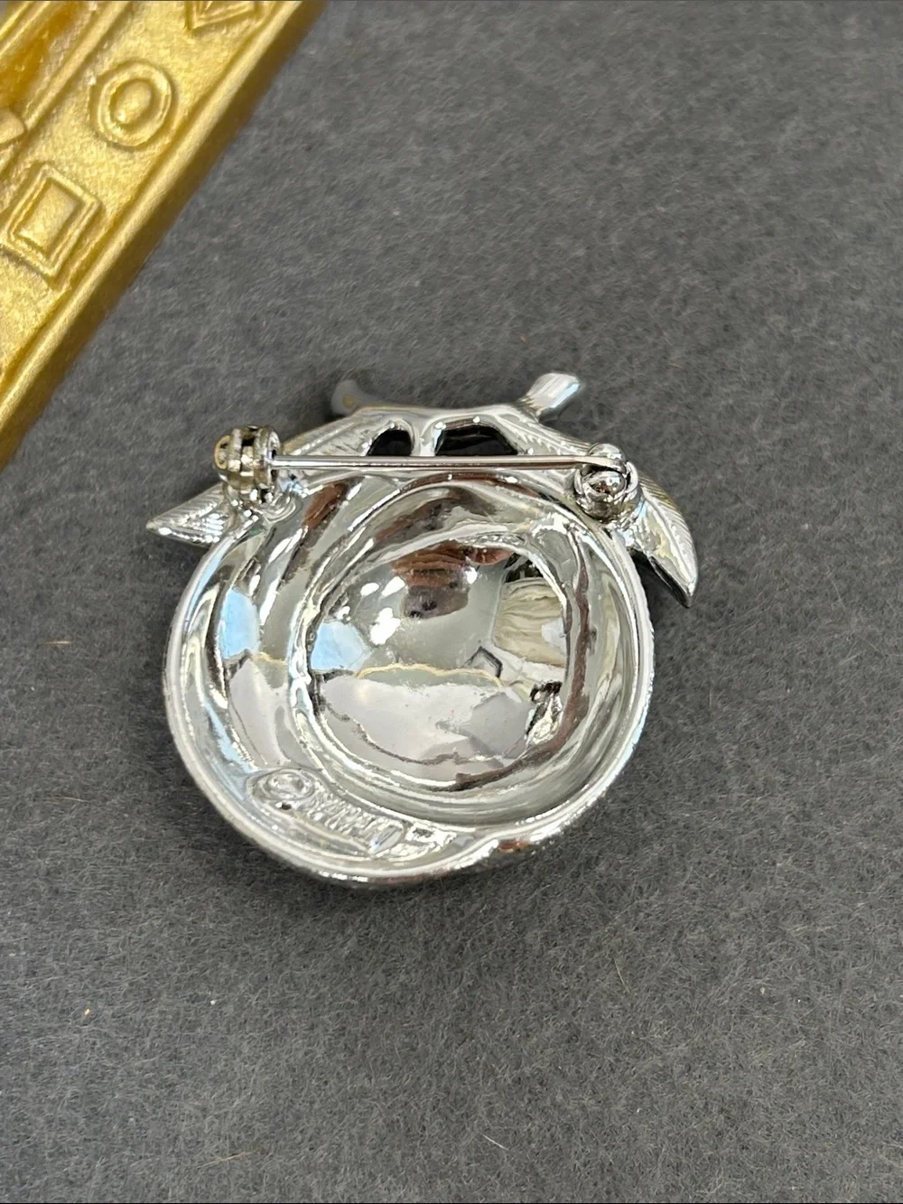 Vintage Silver Textured Fruit Brooch with Leaves